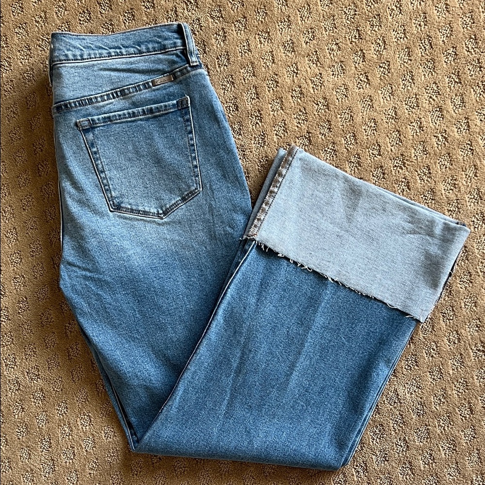 NEW Kancan Mid Rise Medium Blue Cuff Flare Denim Jean Sz 13 - Picture 2 of 8